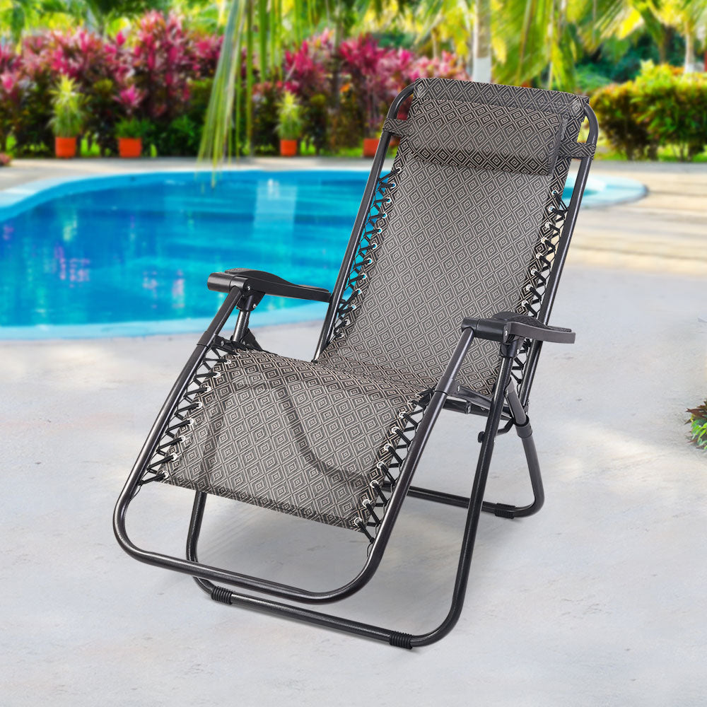 Gardeon Zero Gravity Chair 2PC Reclining Outdoor Sun Lounge Folding Camping Gardeon