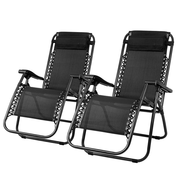 2 x Gardeon Zero Gravity Chairs Reclining Outdoor Furniture - Black freeshipping - Awezingly