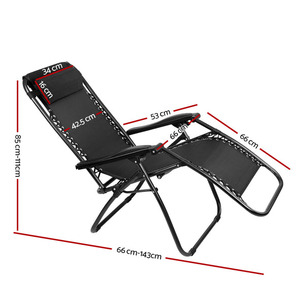 2 x Gardeon Zero Gravity Chairs Reclining Outdoor Furniture - Black freeshipping - Awezingly
