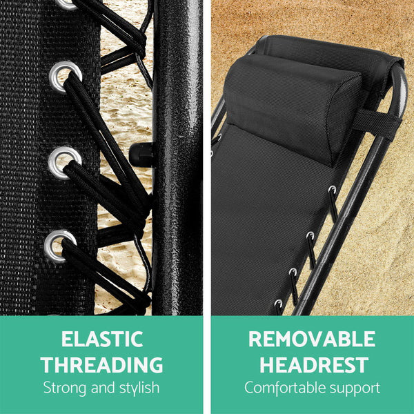 2 x Gardeon Zero Gravity Chairs Reclining Outdoor Furniture - Black freeshipping - Awezingly