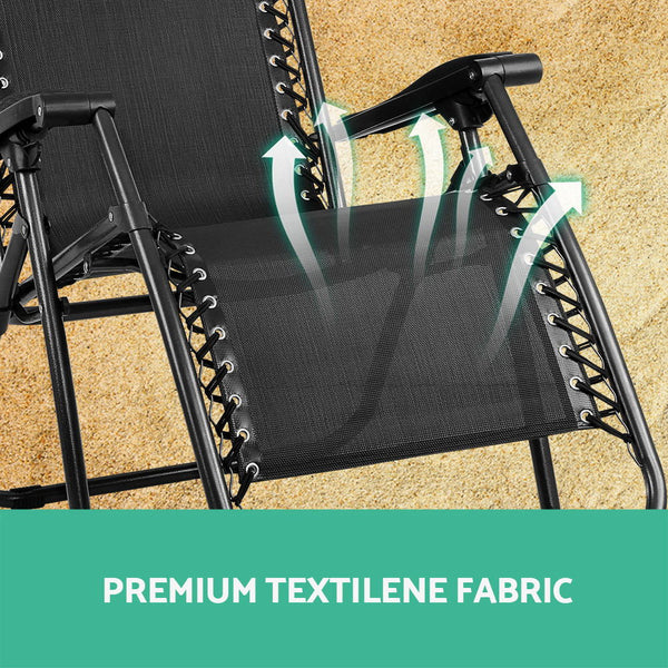 2 x Gardeon Zero Gravity Chairs Reclining Outdoor Furniture - Black freeshipping - Awezingly