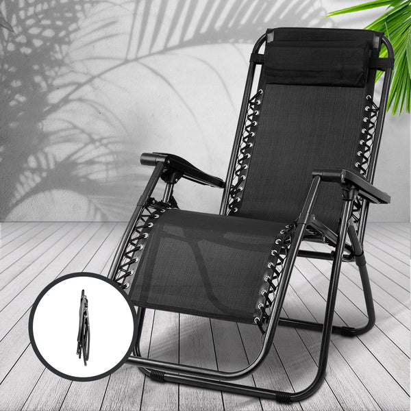 2 x Gardeon Zero Gravity Chairs Reclining Outdoor Furniture - Black freeshipping - Awezingly