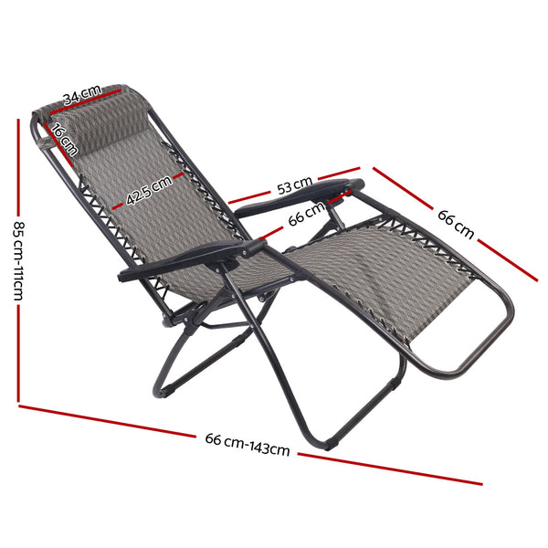 2 x Gardeon Zero Gravity Chairs Reclining Outdoor Furniture - Grey freeshipping - Awezingly