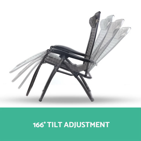 2 x Gardeon Zero Gravity Chairs Reclining Outdoor Furniture - Grey freeshipping - Awezingly