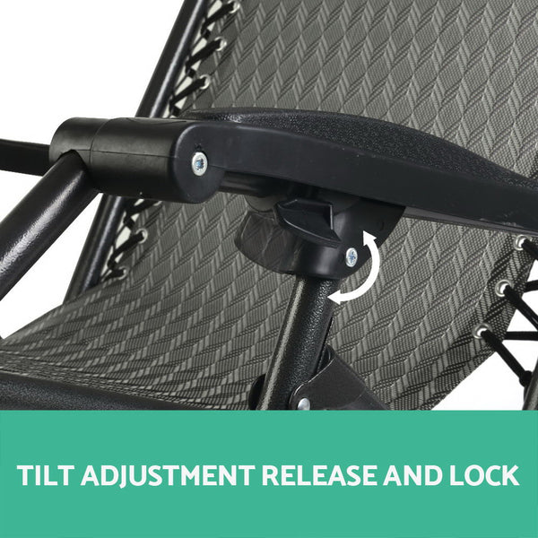 2 x Gardeon Zero Gravity Chairs Reclining Outdoor Furniture - Grey freeshipping - Awezingly