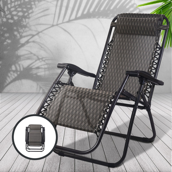 2 x Gardeon Zero Gravity Chairs Reclining Outdoor Furniture - Grey freeshipping - Awezingly