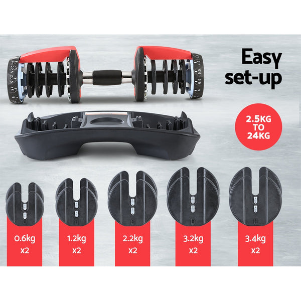 24kg Adjustable Dumbbell Weight Plates Home Gym Fitness Exercise Does not apply