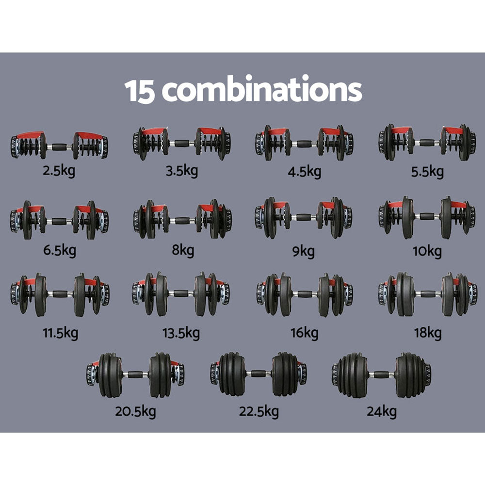 2Pcs 24kg Adjustable Dumbbell Weight Dumbbells Plates Home Gym Fitness Exercise Does not apply