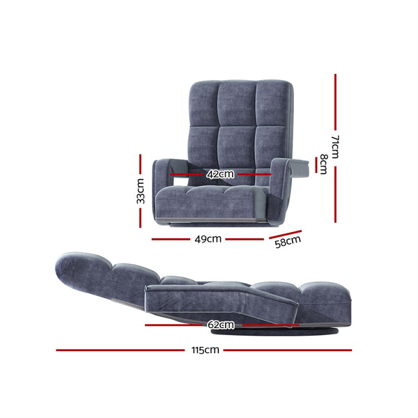 Artiss Floor Sofa Bed Lounge Chair Recliner Chaise Chair Swivel Charcoal Artiss