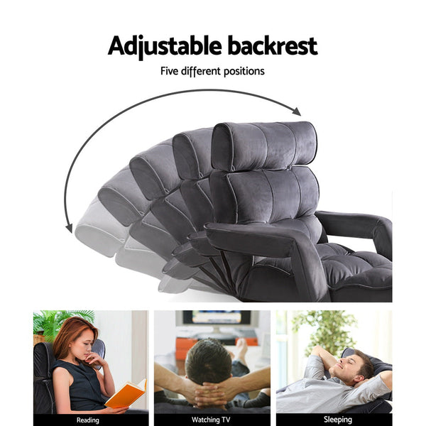 Artiss Adjustable Lounger with Arms - Charcoal Artiss
