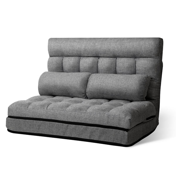 Artiss Lounge Sofa Bed 2-seater Floor Folding Fabric Grey freeshipping - Awezingly