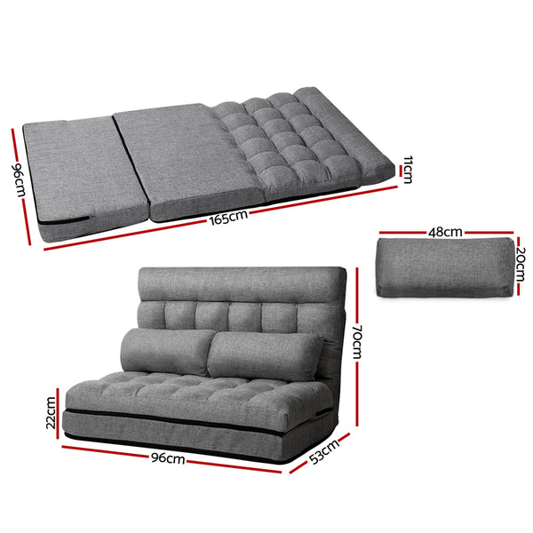 Artiss Lounge Sofa Bed 2-seater Floor Folding Fabric Grey freeshipping - Awezingly