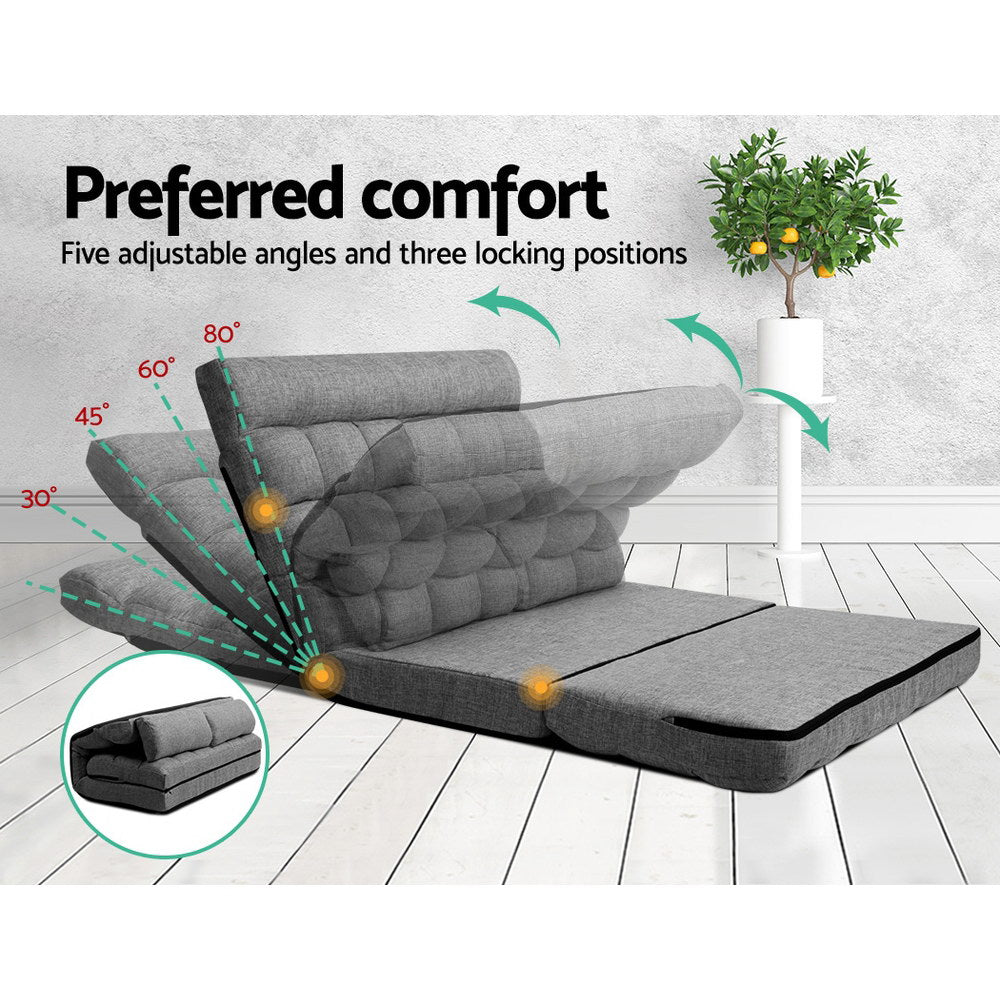 Artiss Lounge Sofa Bed 2-seater Floor Folding Fabric Grey freeshipping - Awezingly