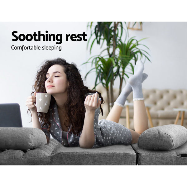 Artiss Lounge Sofa Bed 2-seater Floor Folding Fabric Grey freeshipping - Awezingly