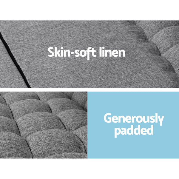 Artiss Lounge Sofa Bed 2-seater Floor Folding Fabric Grey freeshipping - Awezingly