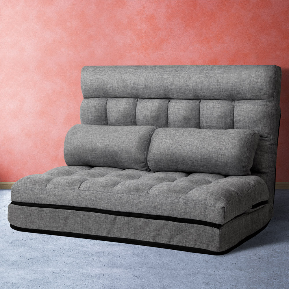 Artiss Lounge Sofa Bed 2-seater Floor Folding Fabric Grey freeshipping - Awezingly