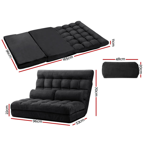 Artiss Lounge Sofa Bed 2-seater Floor Folding Suede Charcoal freeshipping - Awezingly