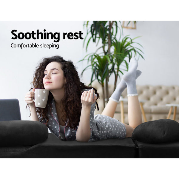 Artiss Lounge Sofa Bed 2-seater Floor Folding Suede Charcoal freeshipping - Awezingly