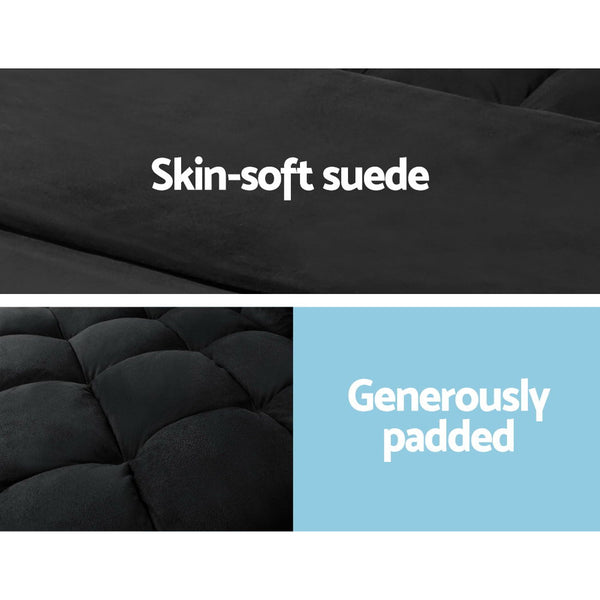 Artiss Lounge Sofa Bed 2-seater Floor Folding Suede Charcoal freeshipping - Awezingly