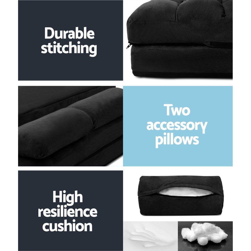 Artiss Lounge Sofa Bed 2-seater Floor Folding Suede Charcoal freeshipping - Awezingly