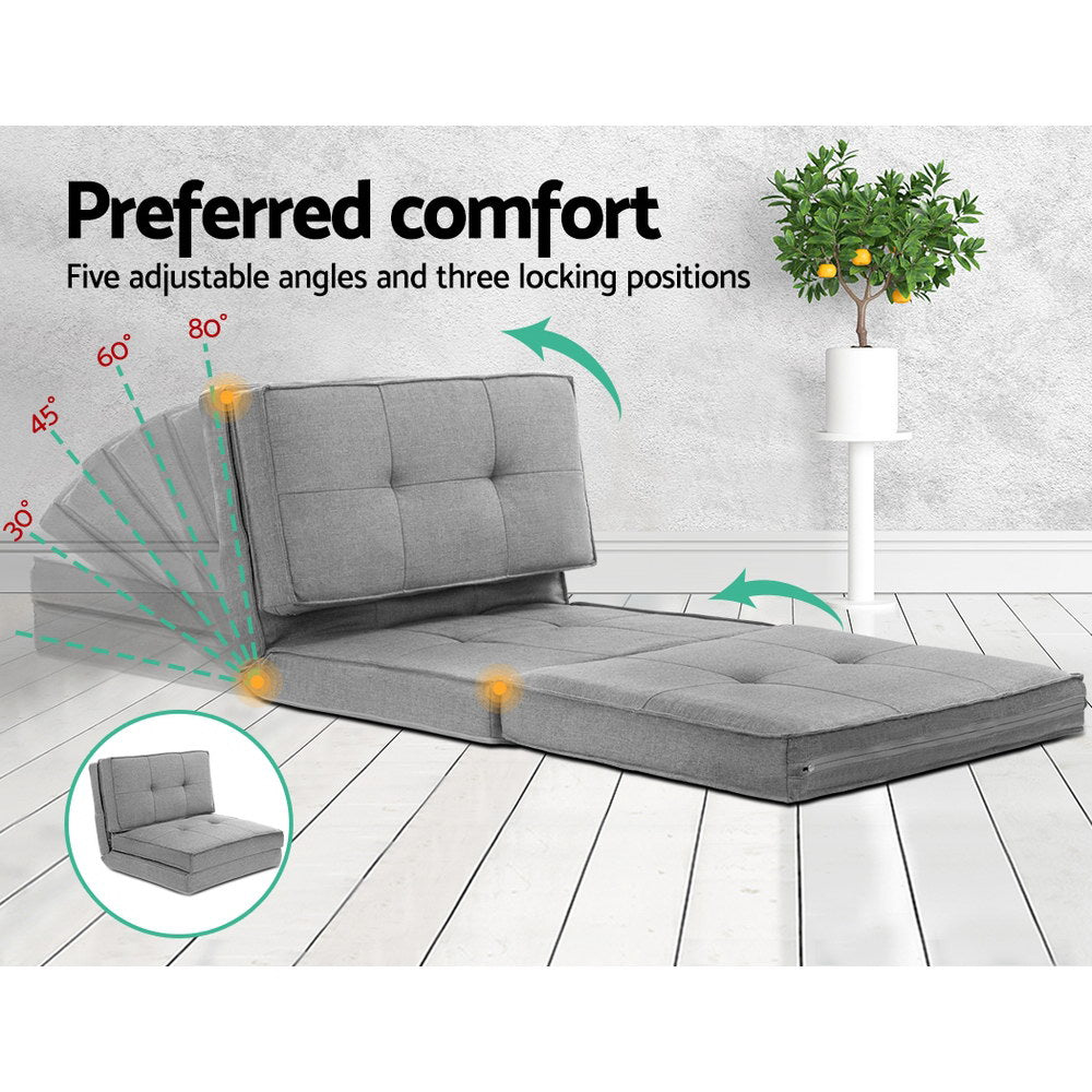 Artiss Lounge Sofa Bed Floor Couch Chaise Chair Recliner Futon Folding Grey Artiss