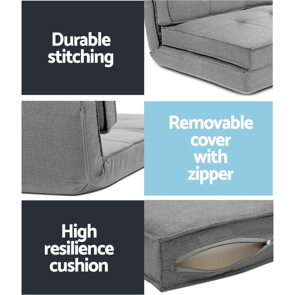 Artiss Lounge Sofa Bed Floor Couch Chaise Chair Recliner Futon Folding Grey Artiss