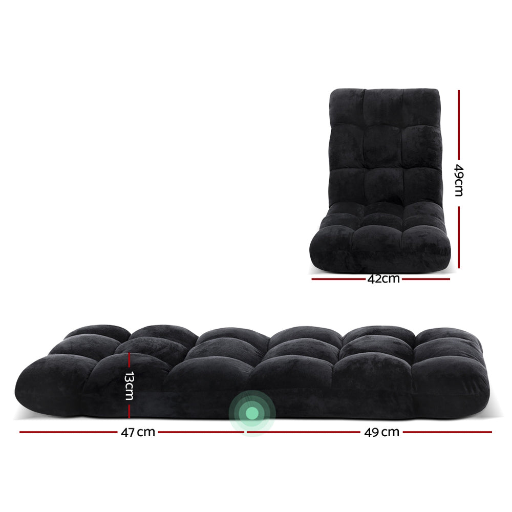 Artiss Lounge Sofa Floor Recliner Futon Chaise Folding Couch Black Artiss