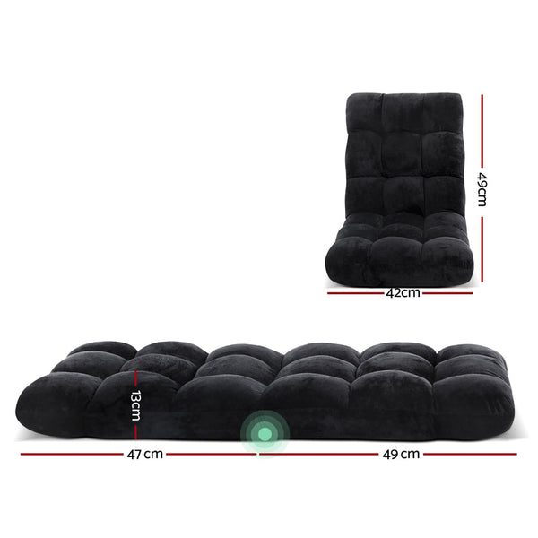 Artiss Lounge Sofa Floor Recliner Futon Chaise Folding Couch Black Artiss