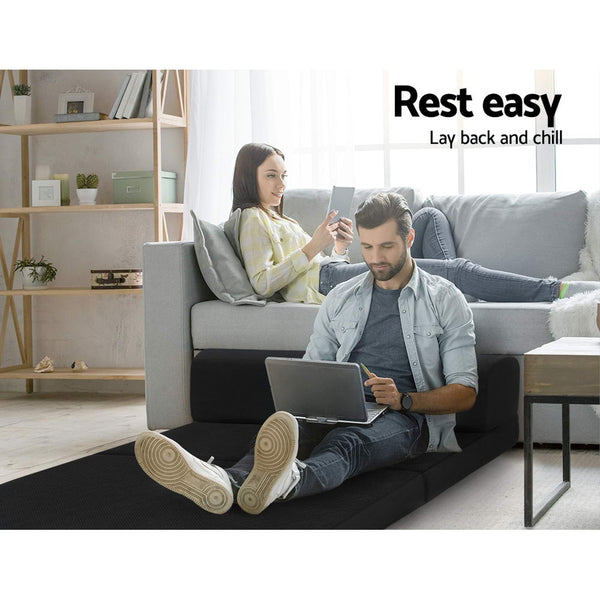 Giselle Bedding Folding Foam Mattress Portable Double Sofa Bed Mat Air Mesh Fabric Black freeshipping - Awezingly