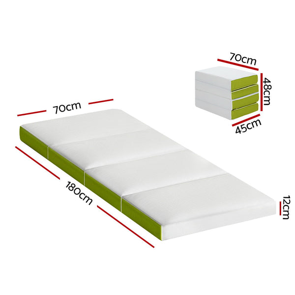 Giselle Bedding Foldable Mattress 4-FOLD Folding Bed Mat Camping Single Green Giselle Bedding