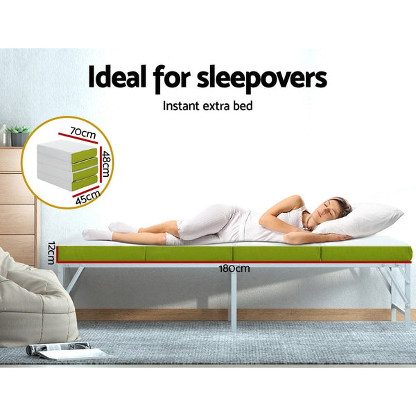 Giselle Bedding Foldable Mattress 4-FOLD Folding Bed Mat Camping Single Green Giselle Bedding