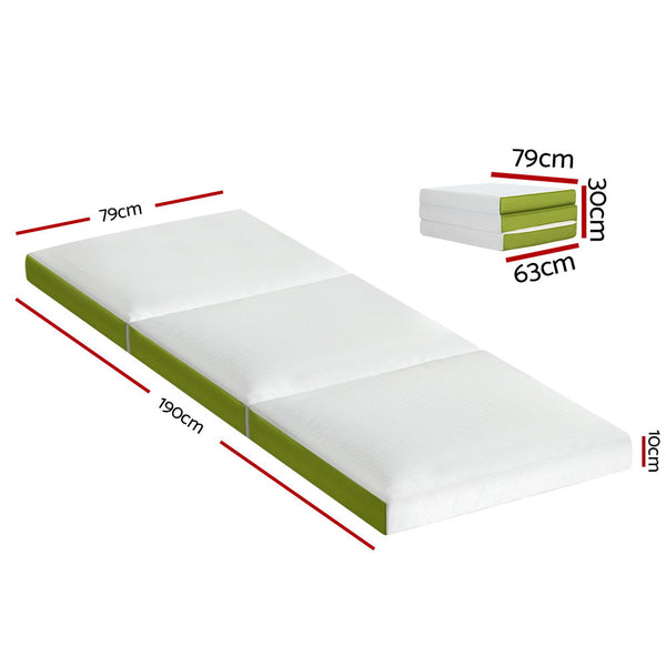 Giselle Bedding Foldable Mattress Folding Bed Mat Camping Trifold Single Green Giselle Bedding