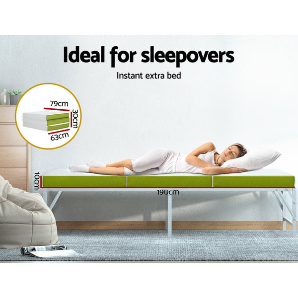 Giselle Bedding Foldable Mattress Folding Bed Mat Camping Trifold Single Green Giselle Bedding