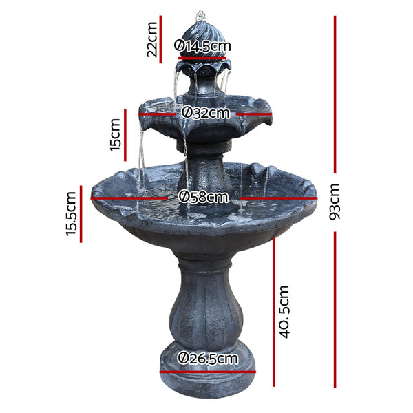 Gardeon 3 Tier Solar Powered Water Fountain - Black Gardeon