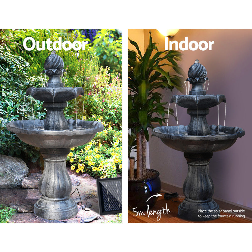 Gardeon 3 Tier Solar Powered Water Fountain - Black Gardeon