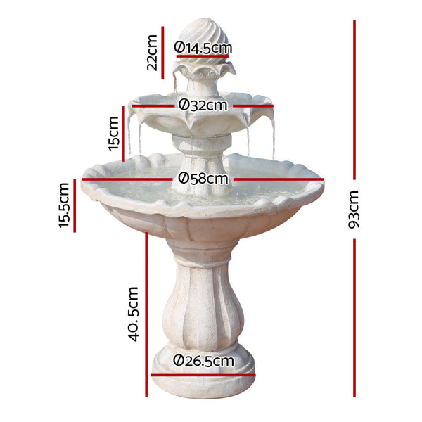 Gardeon 3 Tier Solar Powered Water Fountain - Ivory Gardeon