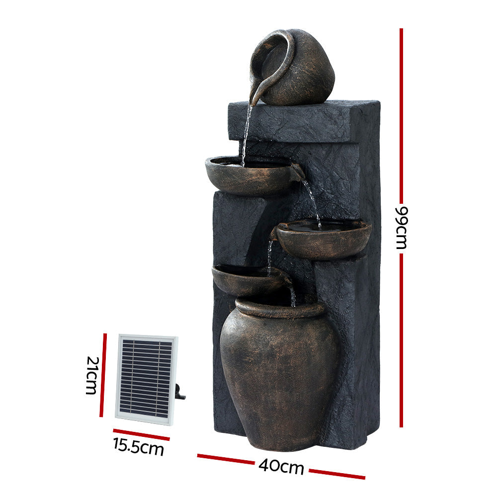 Gardeon Solar Water Fountain Features Outdoor 5 Tiered Cascading Bird Bath Gardeon