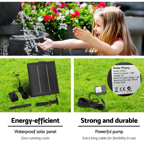 Gardeon 4 Tier Solar Powered Water Fountain with Light - Blue Gardeon