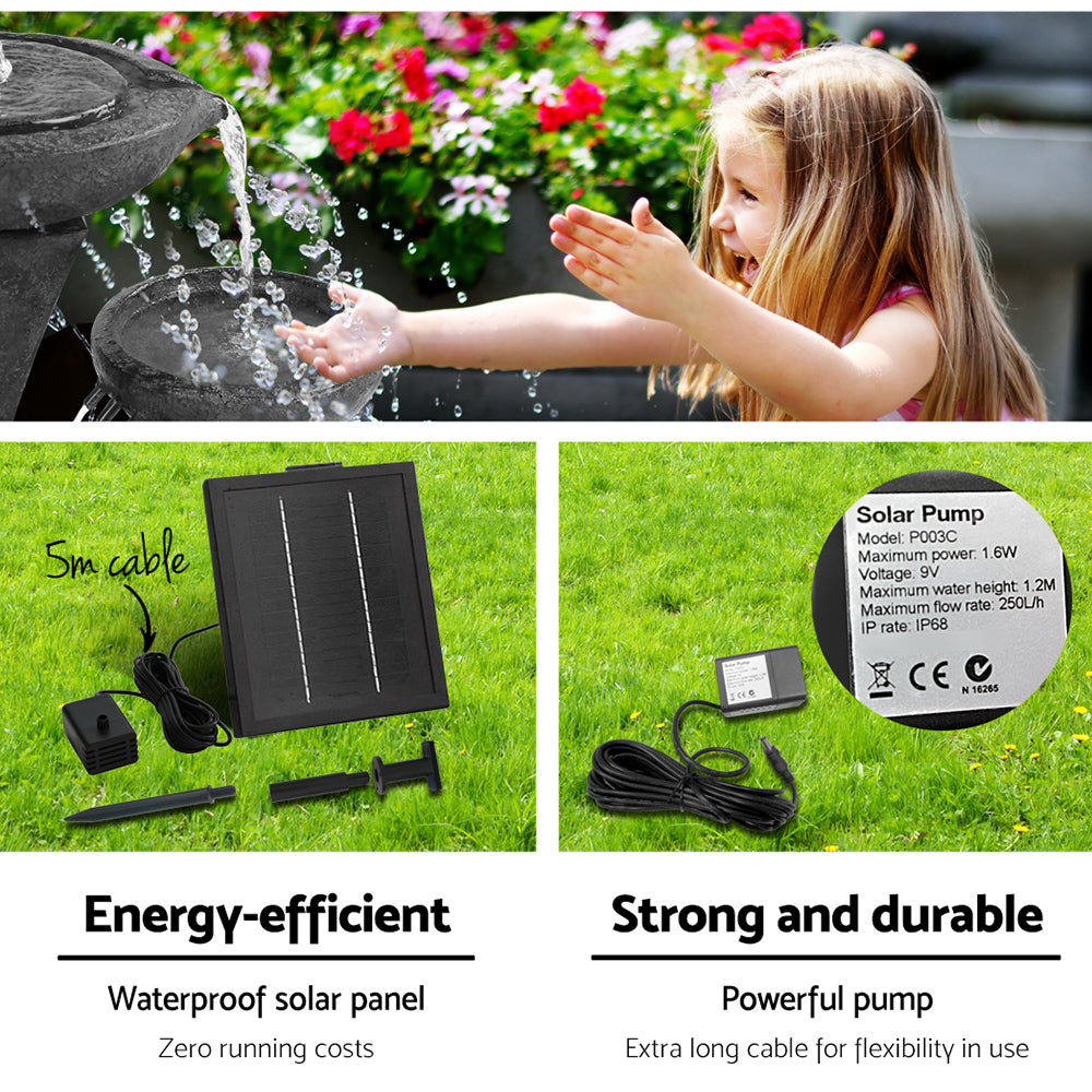 Gardeon 3 Tier Solar Powered Water Fountain with Light - Blue Gardeon