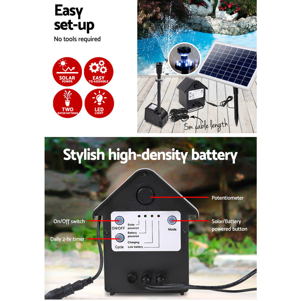 Gardeon Solar Pond Pump Battery Powered Outdoor LED Light Submersible Filter Gardeon