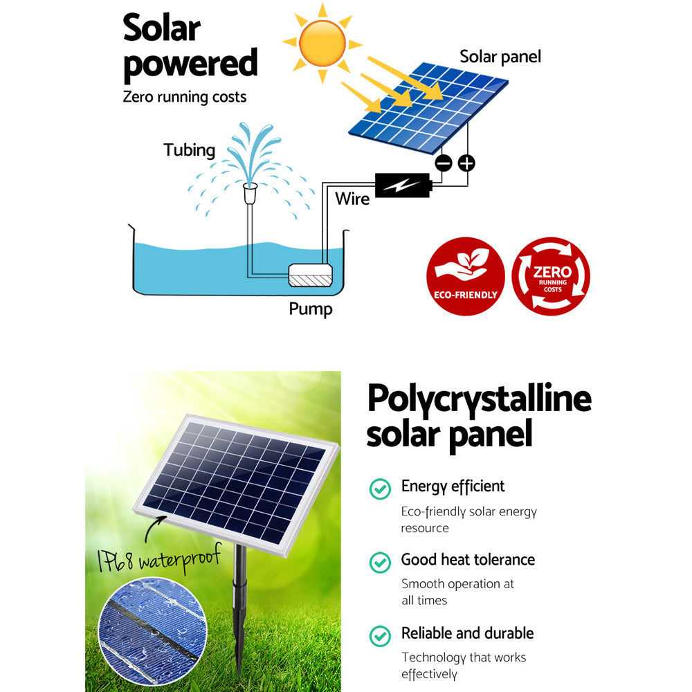 Gardeon Solar Pond Pump Battery Powered Outdoor LED Light Submersible Filter Gardeon