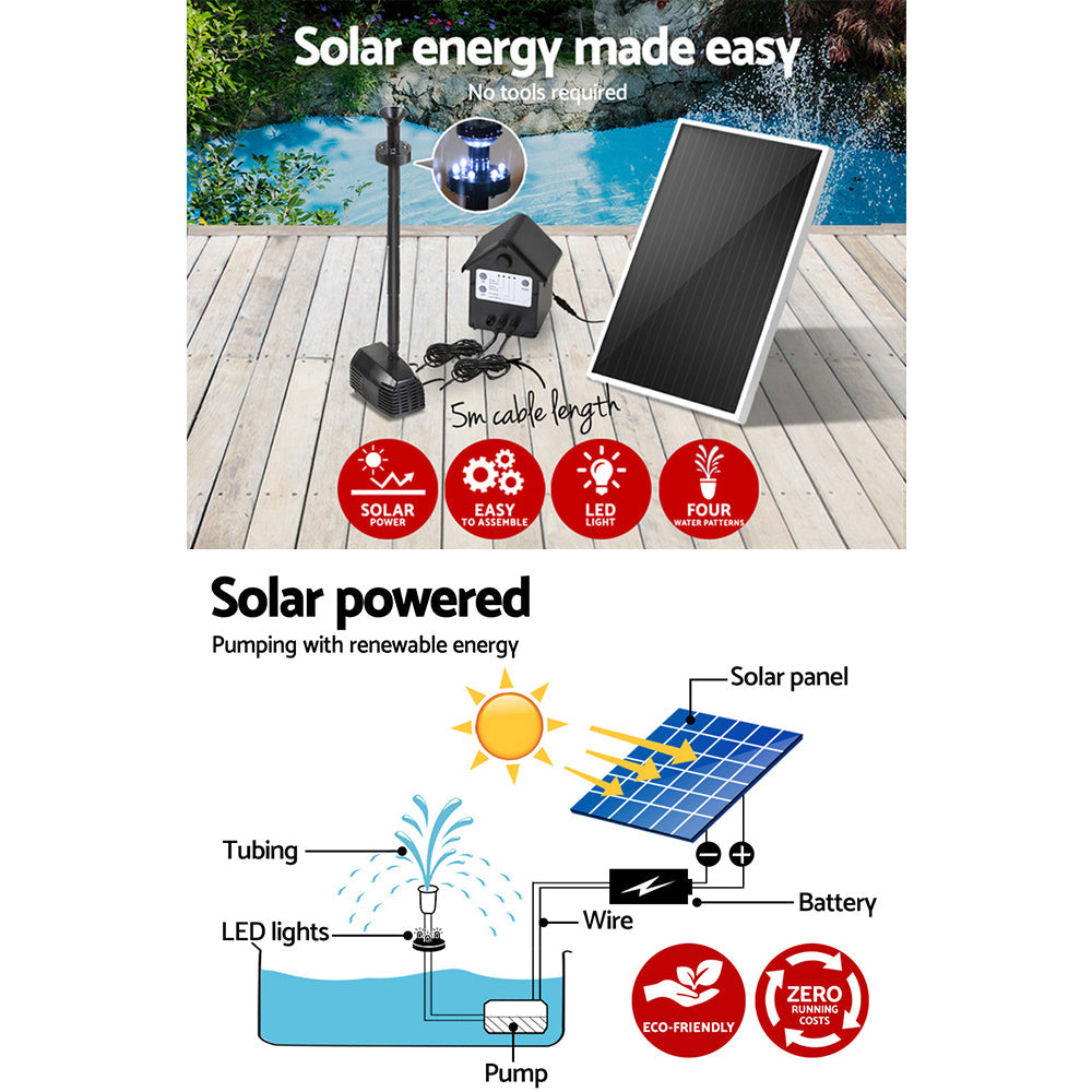 Gardeon Solar Pond Pump Pool Fountain Battery Garden Outdoor Submersible Kit 4FT Gardeon