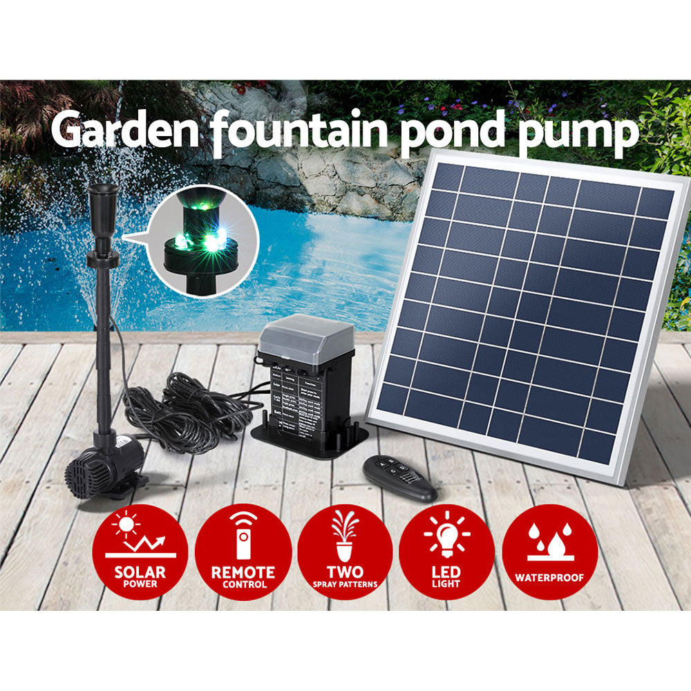 Gardeon Solar Pond Pump with Battery Kit LED Lights 9.8FT Gardeon