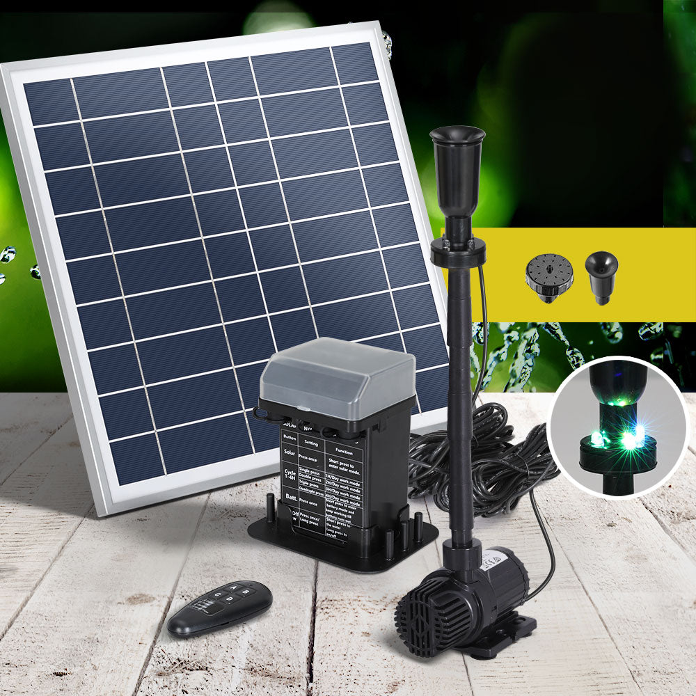 Gardeon Solar Pond Pump with Battery Kit LED Lights 9.8FT Gardeon