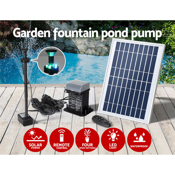Gardeon Solar Pond Pump with Battery Kit LED Lights 5.2FT Gardeon