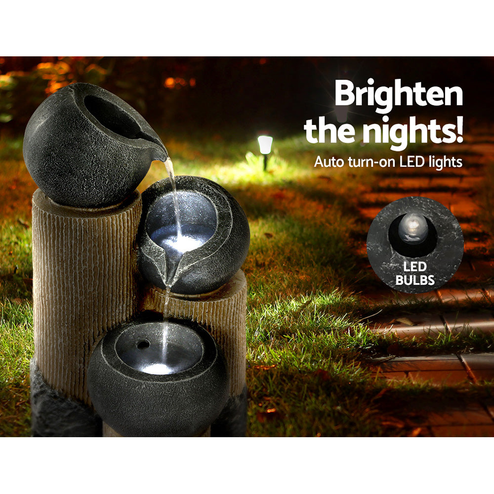 Gardeon Solar Water Fountain Features Outdoor 3 Tiered LED Lights Bird Bath Gardeon