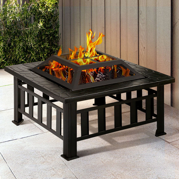 Grillz Outdoor Fire Pit BBQ Table Grill Fireplace Stone Pattern Grillz