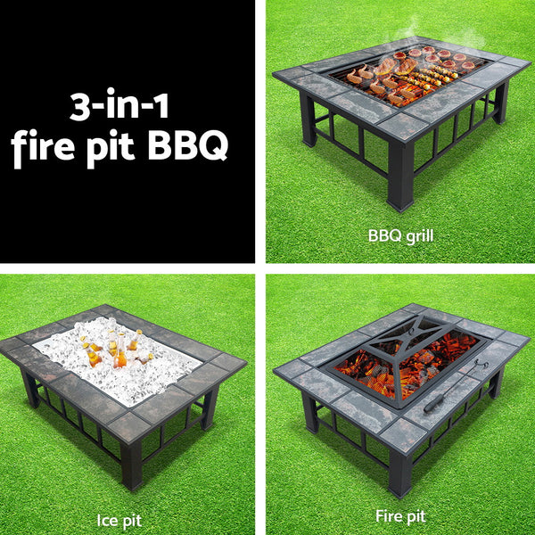 Fire Pit BBQ Grill Stove Table Ice Pits Patio Fireplace Heater 3 IN 1 freeshipping - Awezingly