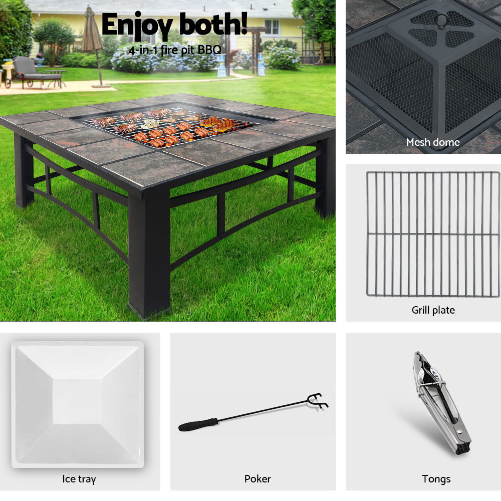 Grillz Outdoor Fire Pit BBQ Table Grill Fireplace Ice Bucket with Table Lid freeshipping - Awezingly