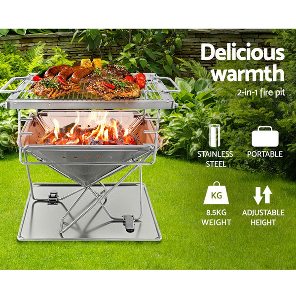 Grillz Camping Fire Pit BBQ Portable Folding Stainless Steel Stove Outdoor Pits Grillz